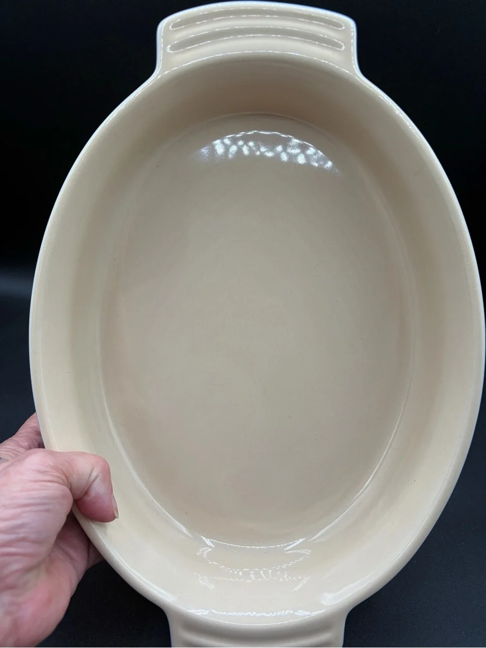 Le Creuset Heritage Stoneware Large Oval Casserole Dish Cobalt Scallop Handles